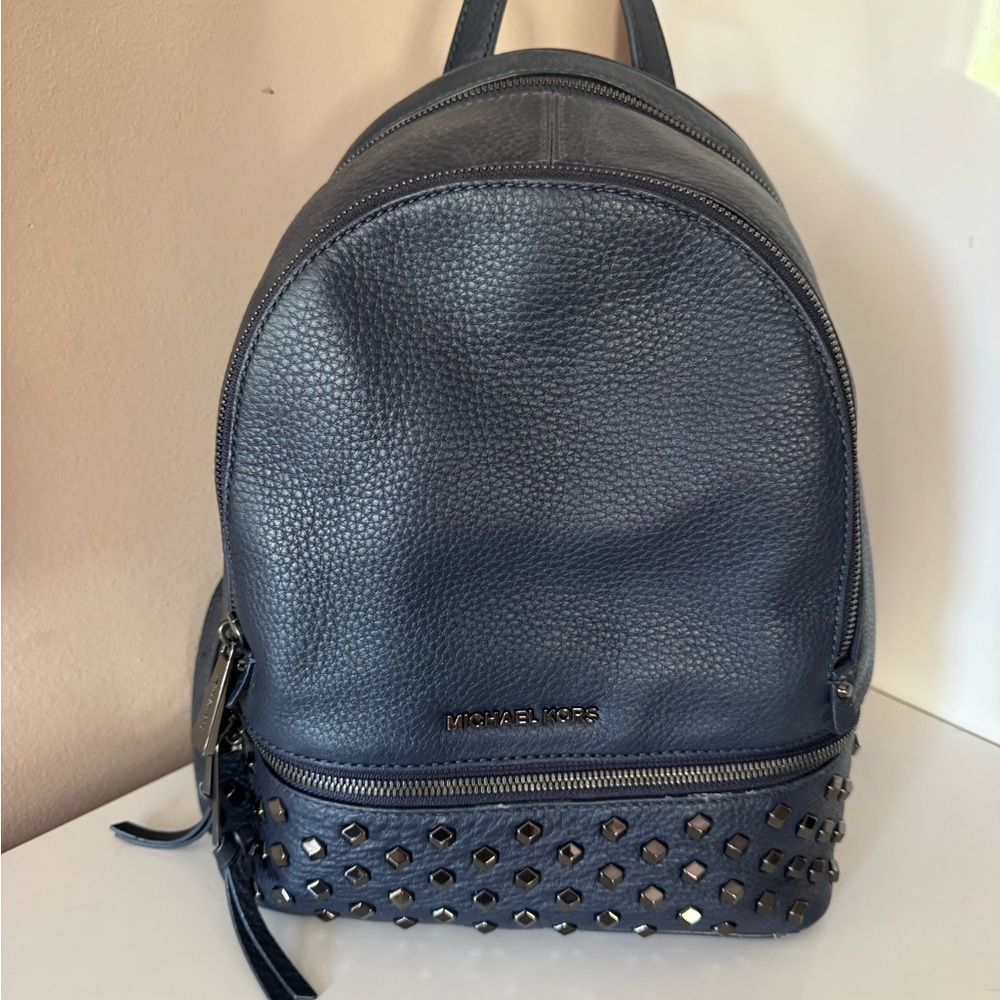 Michael Kors Navy Medium Leather Backpack With Metal Grommets